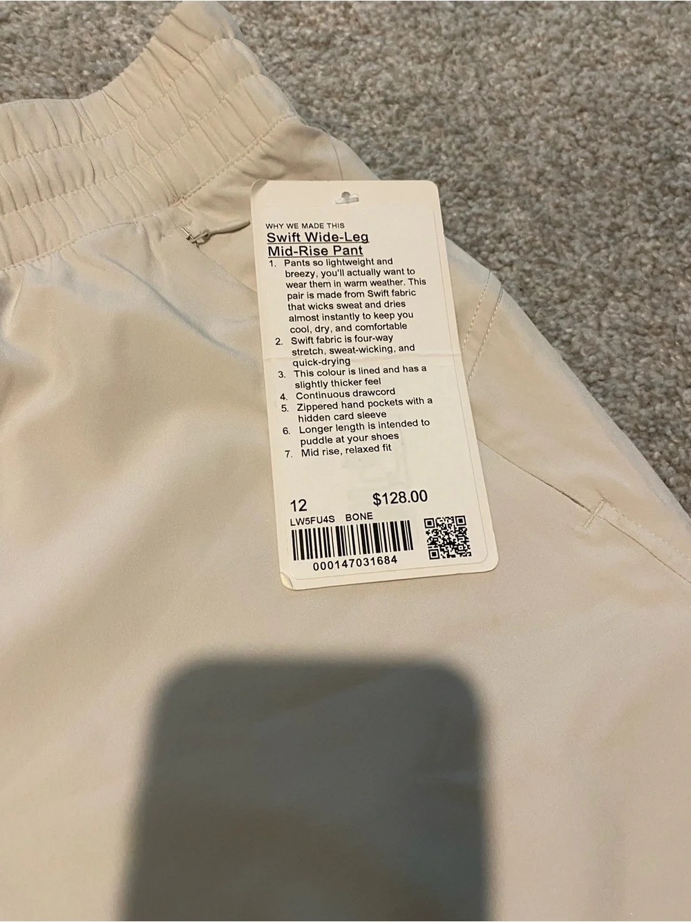 Lululemon Swift Wide Leg Mid-Rise Pants NWT Bone